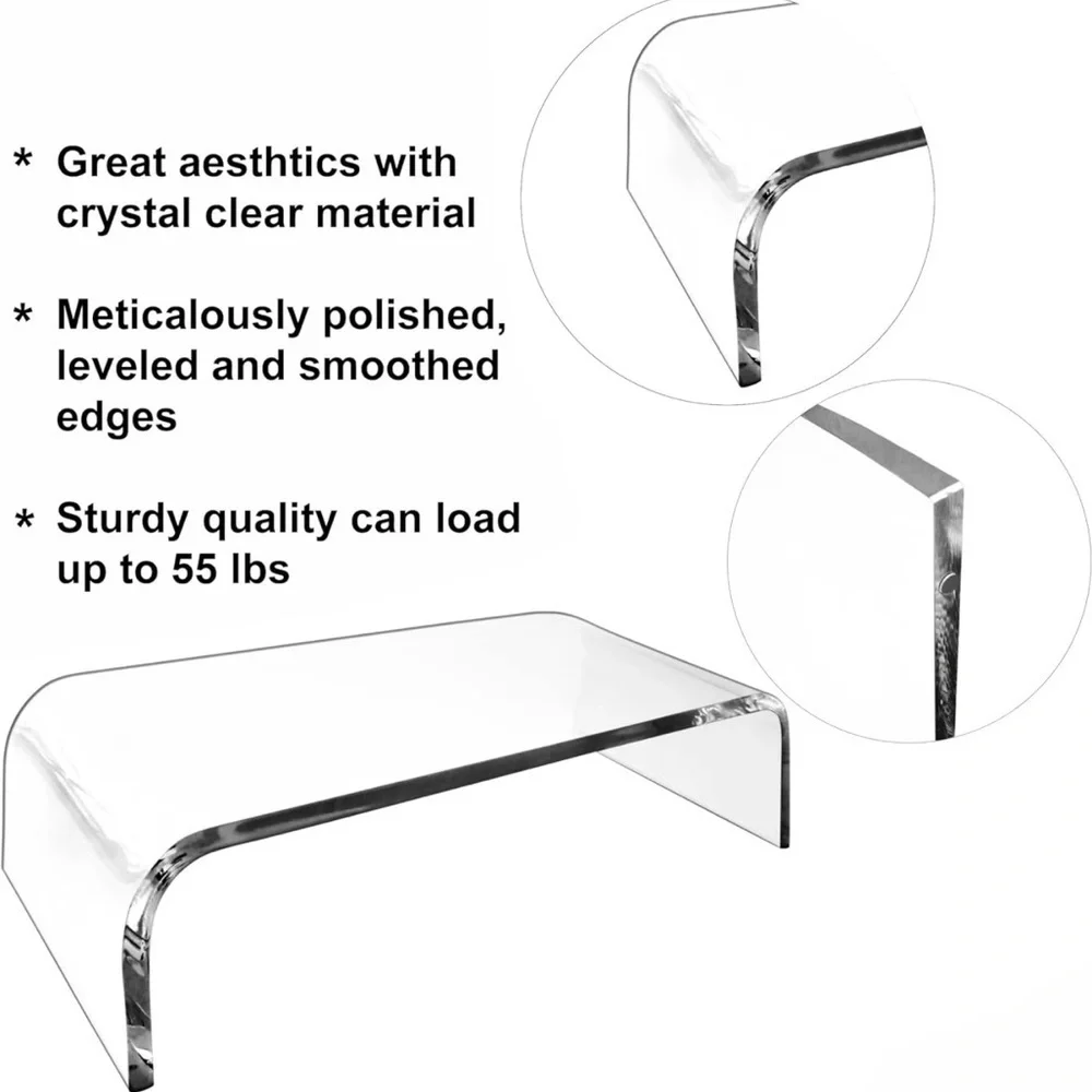 Premium Acrylic Monitor Stand Clear 11.75” × 7.5” × 3.25” - Picture 2 of 6